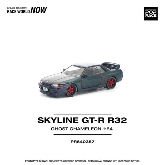 PRE ORDER STOCKS DUE DECEMBER 2025 / JANUARY 2026 1:64 POP RACE PR640357 NISSAN SKYLINE GT-R R32 GHOST CHAMELEON