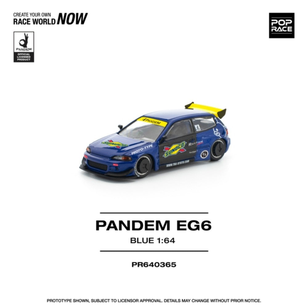 PRE ORDER STOCKS DUE DECEMBER 2025 / JANUARY 2026 1:64 POP RACE PR640365 HONDA PANDEM CIVIC EG6 BLUE/BLACK