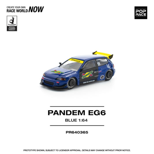 PRE ORDER STOCKS DUE DECEMBER 2025 / JANUARY 2026 1:64 POP RACE PR640365 HONDA PANDEM CIVIC EG6 BLUE/BLACK