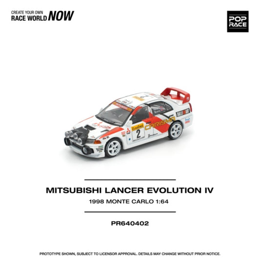 Pre-Order – Mitsubishi Lancer Evolution IV 1998 Monte Carlo Rally PR640402 Stocks Due Jul / Aug 2026 1:64 Pop Race Diecast Model Stocks Due Jul / Aug 2026
