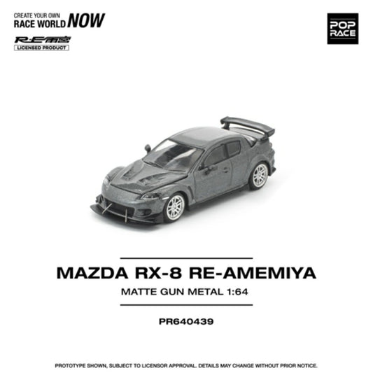 Pre-Order - 1:64 POP RACE Mazda RX-8 Re-Amemiya Gun Metal PR640439 Stocks Due Apr / May 2026