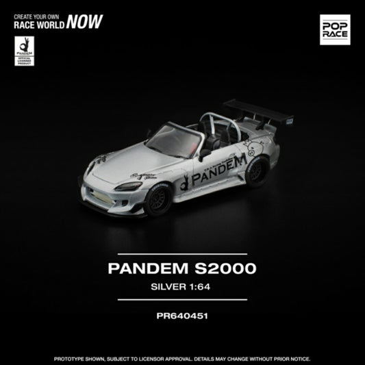 Pre-Order - 1:64 POP RACE Honda Pandem S2000 Silver (New Tooling) PR640451 Stocks Due Apr / May 2026
