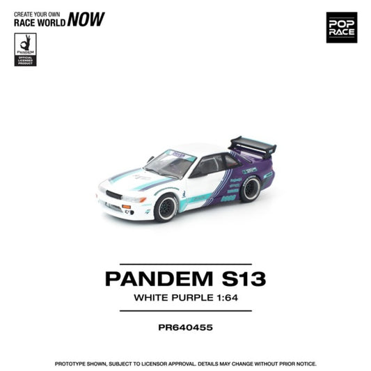 Pre-Order - 1:64 POP RACE Nissan Pandem S13 White Purple PR640455 Stocks Due Aug / Sept 2026