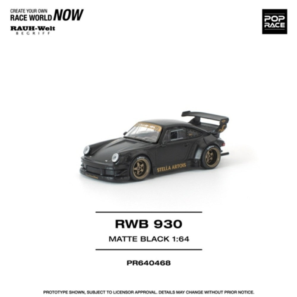 Pre-Order - 1:64 Pop Race RWB 930 Matte Black Stella Artois New Tooling PR640468 Stocks Due Oct / Nov 2026