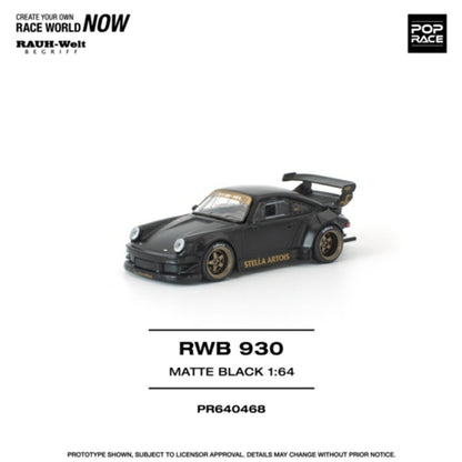 Pre-Order - 1:64 Pop Race RWB 930 Matte Black Stella Artois New Tooling PR640468 Stocks Due Oct / Nov 2026