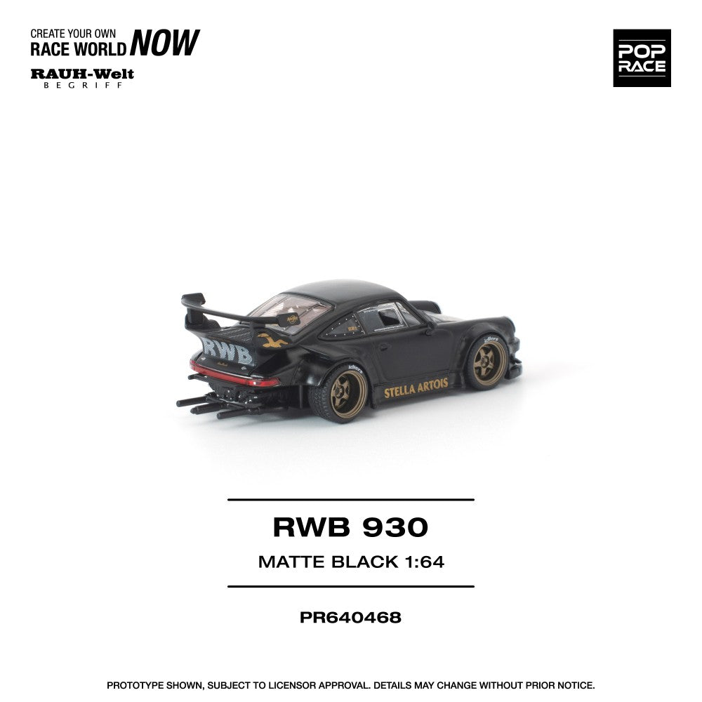 Pre-Order - 1:64 Pop Race RWB 930 Matte Black Stella Artois New Tooling PR640468 Stocks Due Oct / Nov 2026
