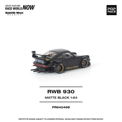 Pre-Order - 1:64 Pop Race RWB 930 Matte Black Stella Artois New Tooling PR640468 Stocks Due Oct / Nov 2026