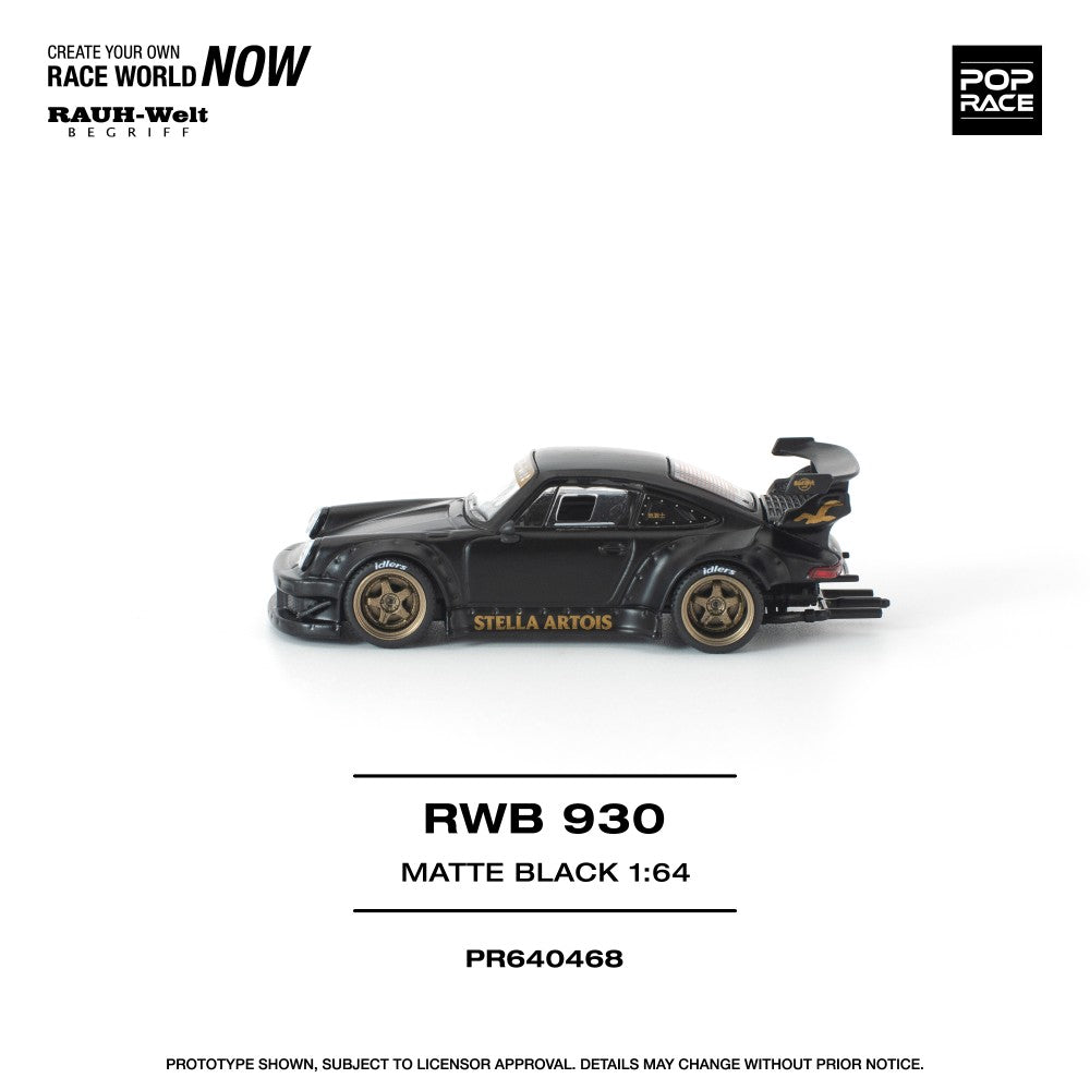 Pre-Order - 1:64 Pop Race RWB 930 Matte Black Stella Artois New Tooling PR640468 Stocks Due Oct / Nov 2026