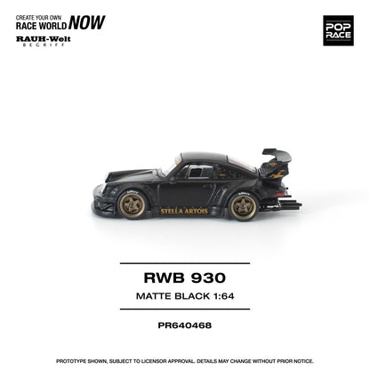 Pre-Order - 1:64 Pop Race RWB 930 Matte Black Stella Artois New Tooling PR640468 Stocks Due Oct / Nov 2026