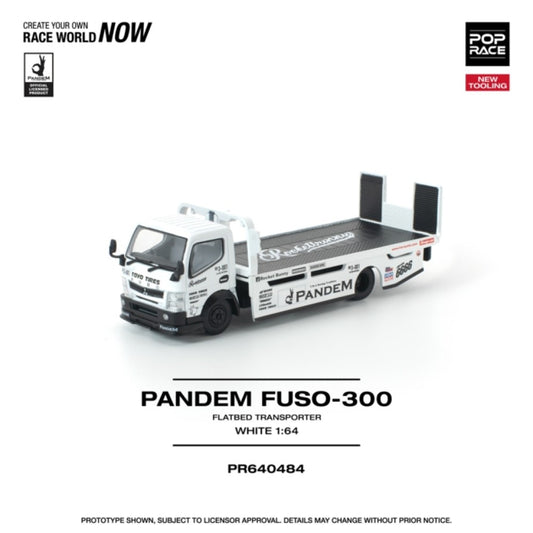 Pre-Order – Mitsubishi Pandem Fuso 300 Flatbed Transporter White New Tooling PR640484 Stocks Due Oct / Nov 2026 1:64 Pop Race Diecast Model Stocks Due Oct / Nov 2026