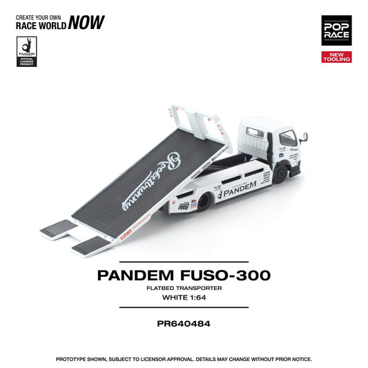 Pre-Order – Mitsubishi Pandem Fuso 300 Flatbed Transporter White New Tooling PR640484 Stocks Due Oct / Nov 2026 1:64 Pop Race Diecast Model Stocks Due Oct / Nov 2026