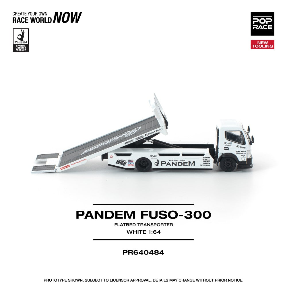 Pre-Order – Mitsubishi Pandem Fuso 300 Flatbed Transporter White New Tooling 1:64 Pop Race Model Car (PR640484) Stocks Due Oct / Nov 2026
