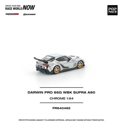 Pre-Order - 1:64 POP RACE Darwin Pro 66G WBK Toyota Supra A90 Silver Chrome PR640492 Stocks Due Sept / Oct