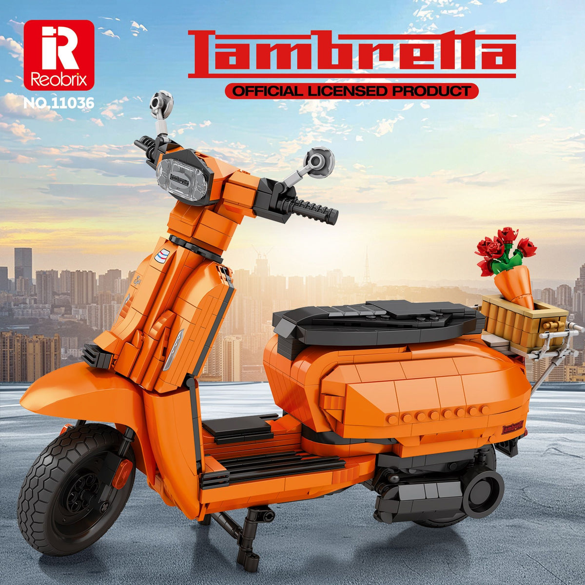 Available To Order – Lambretta V200 Scooter Orange (1169pcs) 32.7 CM Reobrix Model (REO 11036)