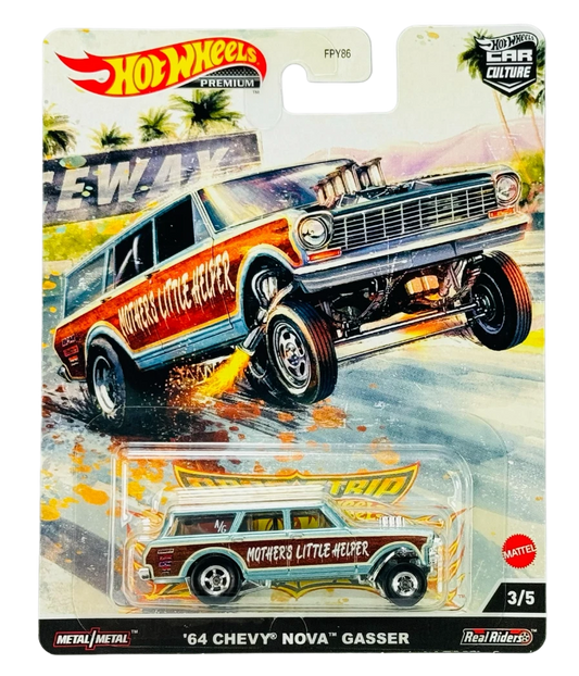 1:64 HOTWHEELS HCK21 DRAG STRIP DEMONS 3/5 '64 CHEVY NOVA GASSER