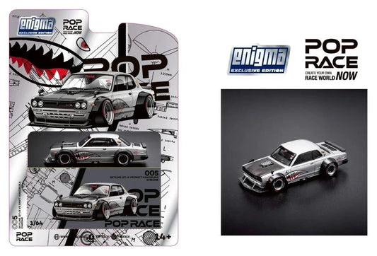 Enigma Exclusive Nissan Skyline GT-R V8 Drift Hakosuka Metallic Silver 1:64 Pop Race Model Car (PRE005)