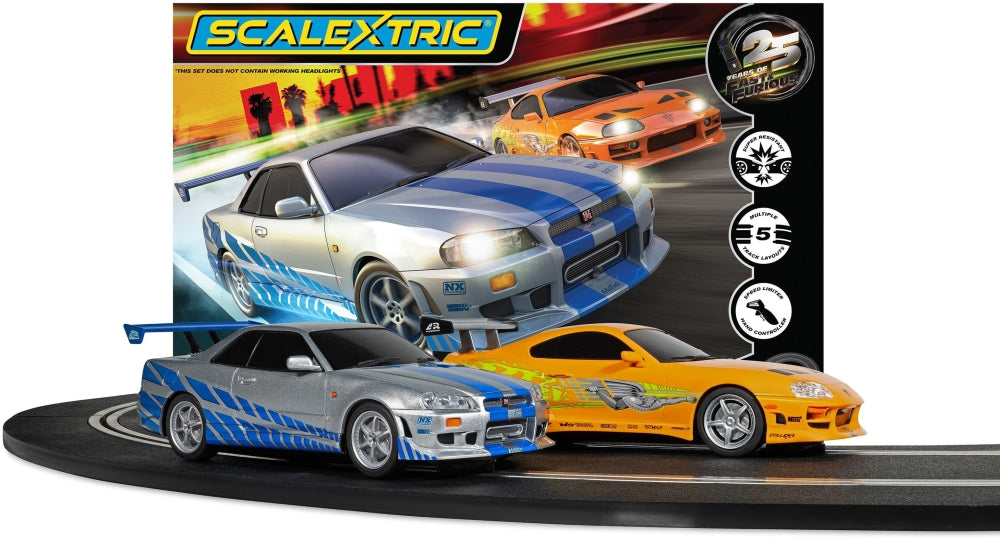 Available To Order – Fast and Furious Set 25 Years Supra vs R34 1:32 Scalextric Model (SCA C1465M)