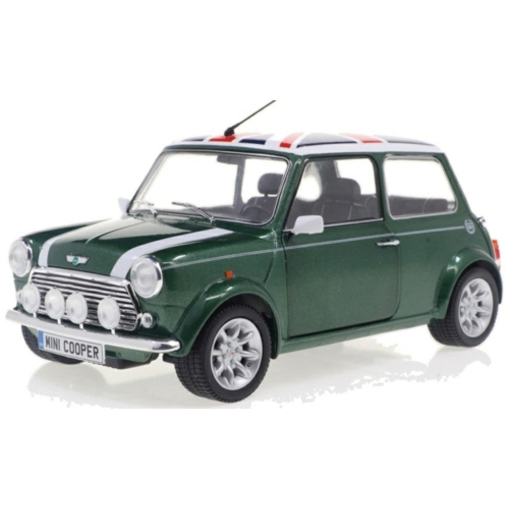 Available To Order – SOL1800612 - 1:18 MINI COOPER SPORT BRITISH RACING GREEN AND FLAG 1997 SOLIDO Model (SOL1800612)
