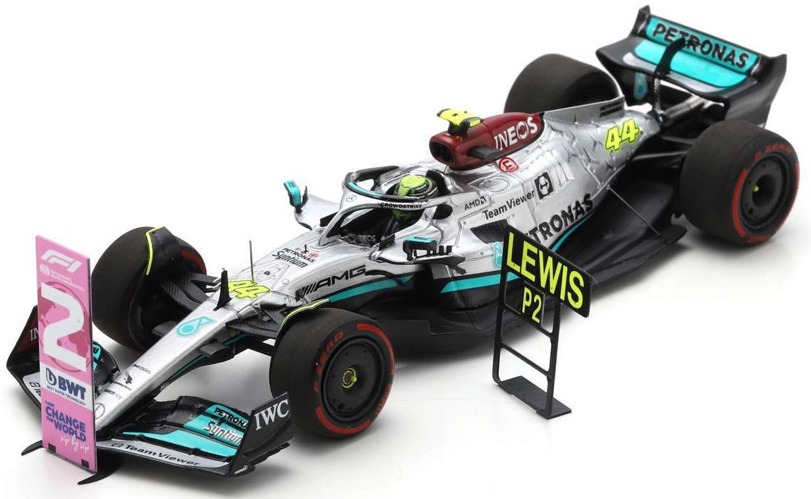 Available To Order – Mercedes AMG Petronas F1 Lewis Hamilton W13 E Performance #44 (w/Pitboard) 1:43 Spark Model (SPA S8556)