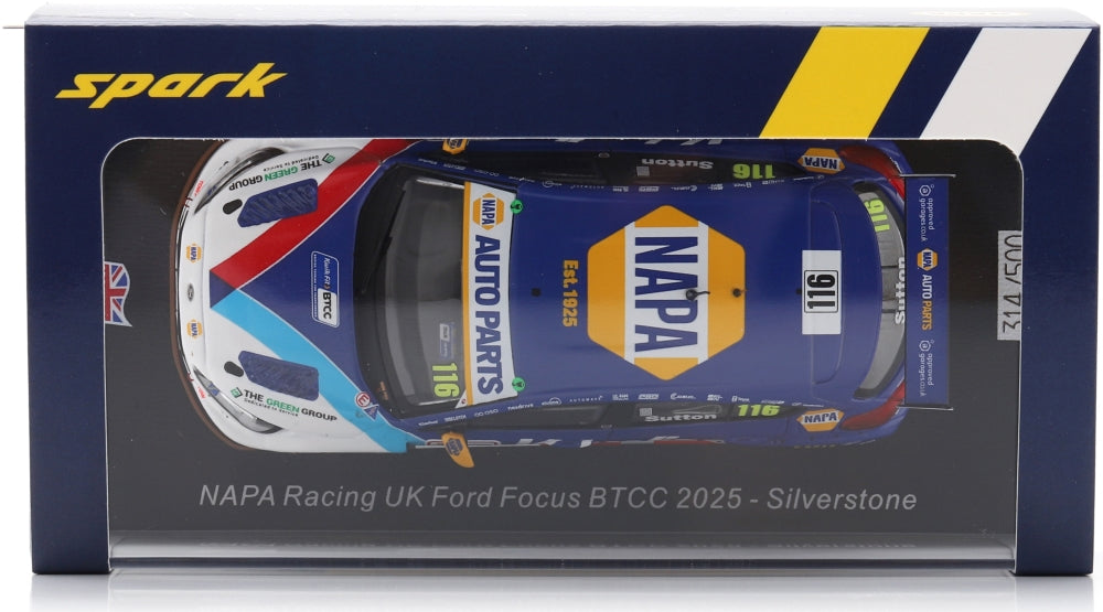 NAPA Racing UK #116 Ford Focus BTCC 2025 Silverstone Ashley Sutton Limited 500pcs 1:43 Spark Model