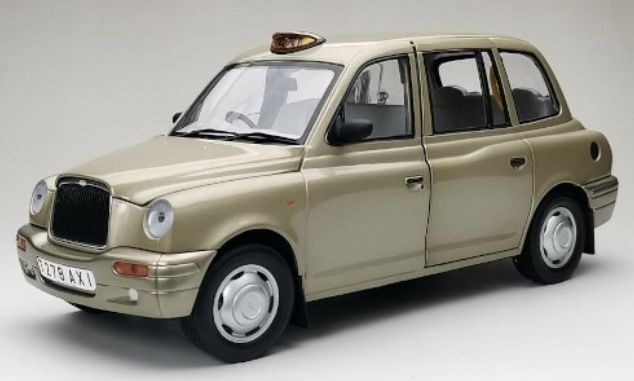 Available To Order – LTI TX1 Gold RHD London Taxi 1998 1:18 (SUN H1128)