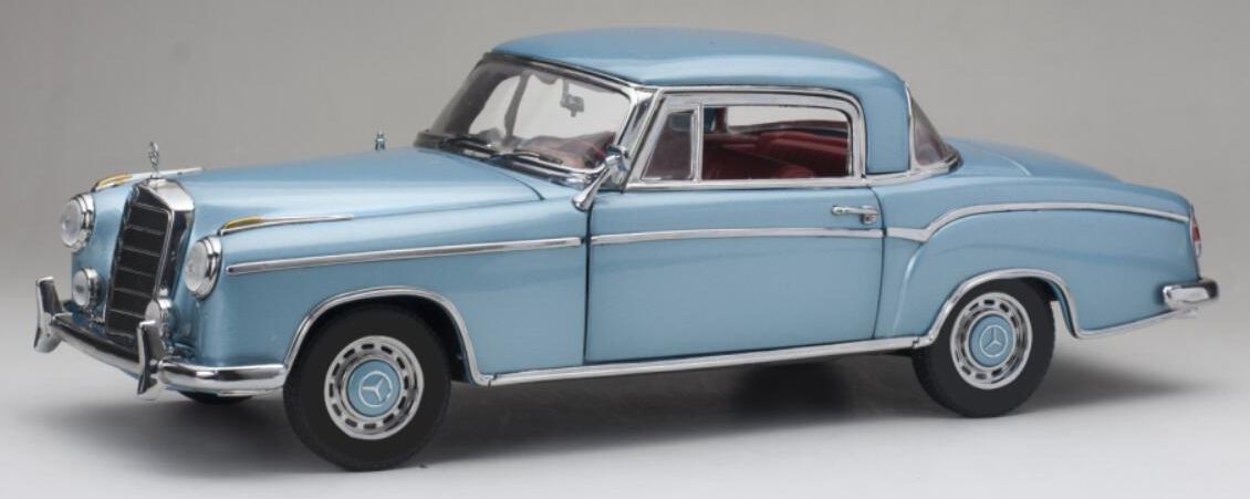 Available To Order – Mercedes Benz 220SE Coupe Light Blue Metallic 1958 1:18 (SUN H3592)