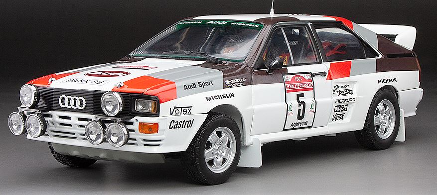 Available To Order – Audi Quattro A2 #5 H.Mikkola/A.Hertz Rally Sanremo 1983 (w/'Race for Glory' Parts) 1:18 SunStar Model (SUN H4256)