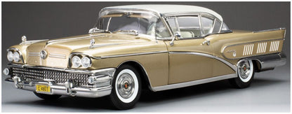 Available To Order – Buick Limited Riviera Coupe Glacier White Gold Mist 1958 1:18 (SUN H4807)