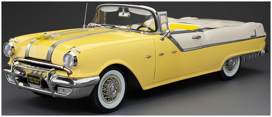 Available To Order – Pontiac Star Chief Open Convertible White Mist Avalon Yellow 1955 1:18 (SUN H5059)