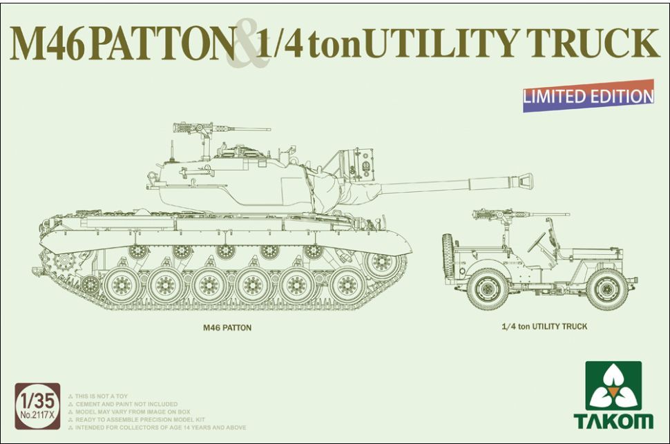 Available to Order – M46 Patton US Medium Tank + 1:4 ton Utility Truck 1:35 (TAK 02117X)