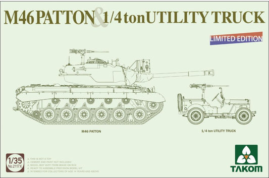 Available to Order – M46 Patton US Medium Tank + 1:4 ton Utility Truck 1:35 (TAK 02117X)
