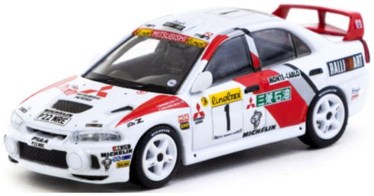 Available To Order – Mitsubishi Lancer GSR Evolution IV Rallye WM Monte Carlo #1 T.Makinen/S.Harjanne 1:64 Tarmac Works Model (TAR 64G07697MCR01)