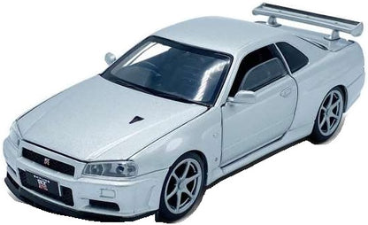 Nissan GT-R34 V-Spec II - Silver Lights and Sound & Pull Back 1:32 – diecast model
