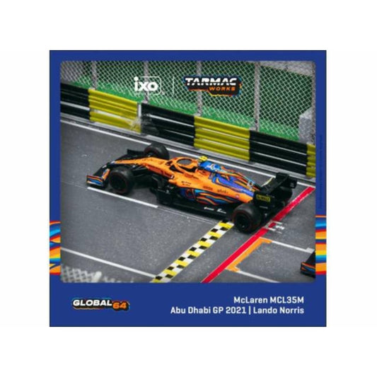 THIS ITEM IS AVAILABLE TO ORDER FROM OUR SUPPLIER - 1:64 TARMAC TCT64GF040LN3 2021 MCLAREN MCL35M NO.14 LANDO NORRIS ABU DHABI GRAND PRIX, YELLOW/BLUE