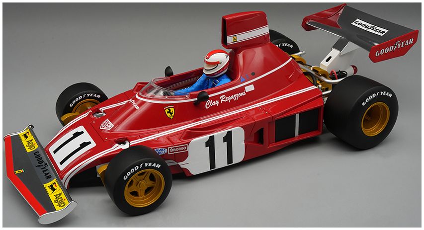 Available To Order – Ferrari 312 B3 German GP 1974 #11 Clay Regazzoni w/Driver Figure 1:18 Tecnomodels Mythos Model (TEC D18313B)
