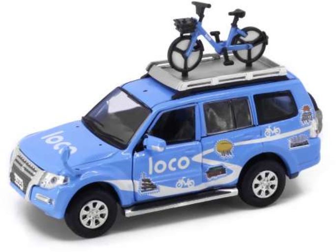 Available to Order – Mitsubishi Pajero Loco Bike Blue/White 1:64 (TNY 65166)