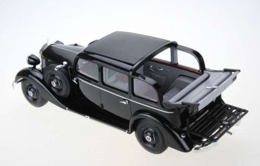 Available To Order – Mercedes 260D Pullman Landaulet 1936 Open Rear Roof Black + Brown Interior 1:18 Triple 9 Model (TRN R1800103)
