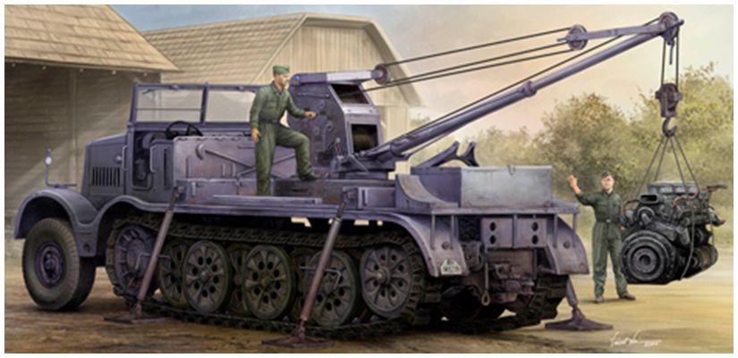 Available to Order – German Army WWII SdKfz 9/1 18t Half-Track Vehicle w/ Bilstein Crane 1:35 (TRU 09576)