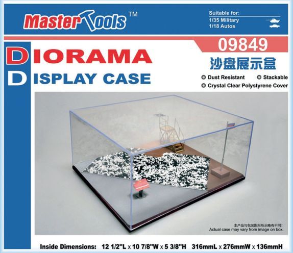 Available To Order – Diorama Display Case 316x276x136mm Gravel Effect Base Stairs + Flagpole (TRU 09849)