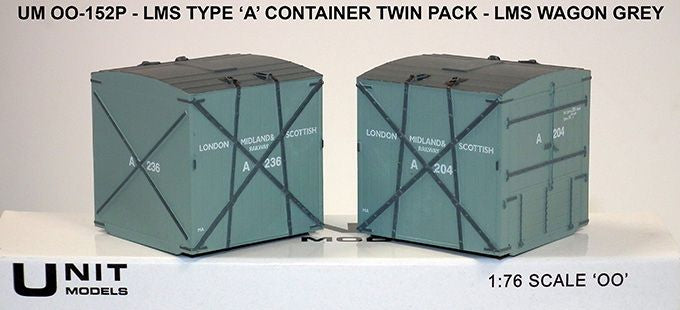 Type 'A' container - LMS Grey (2 pieces) Running Numbers - A204 & A236 OO – diecast model