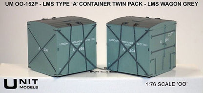 Type 'A' container - LMS Grey (2 pieces) Running Numbers - A204 & A236 OO – diecast model