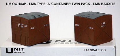Type 'A' container - LMS Bauxite (2 pcs) Running Numbers A194 & A213 OO – diecast model