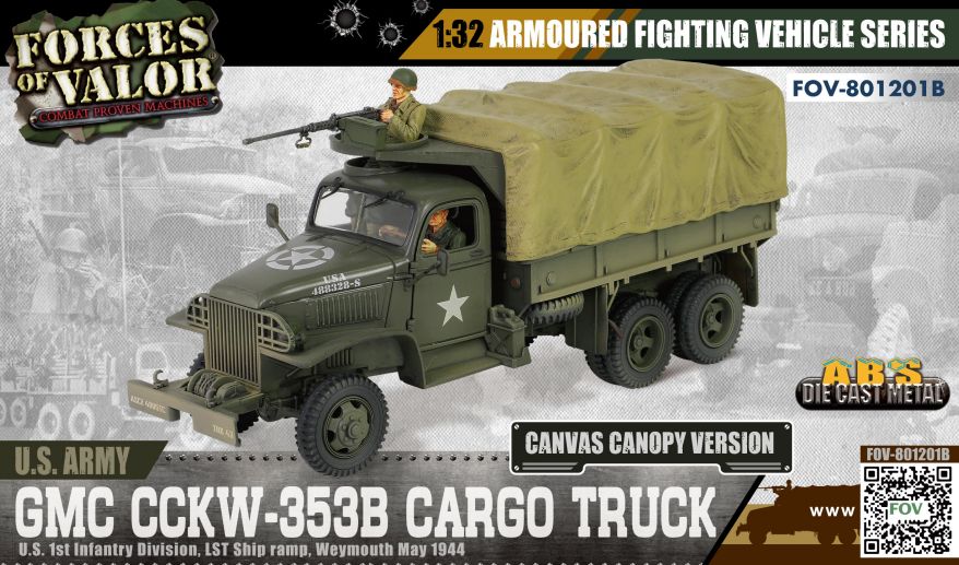 GMC CCKW-353B US Army Cargo Truck w/Canvas Roof US 1st Infantry LST Ship Ramp 1944 1:32 – diecast model