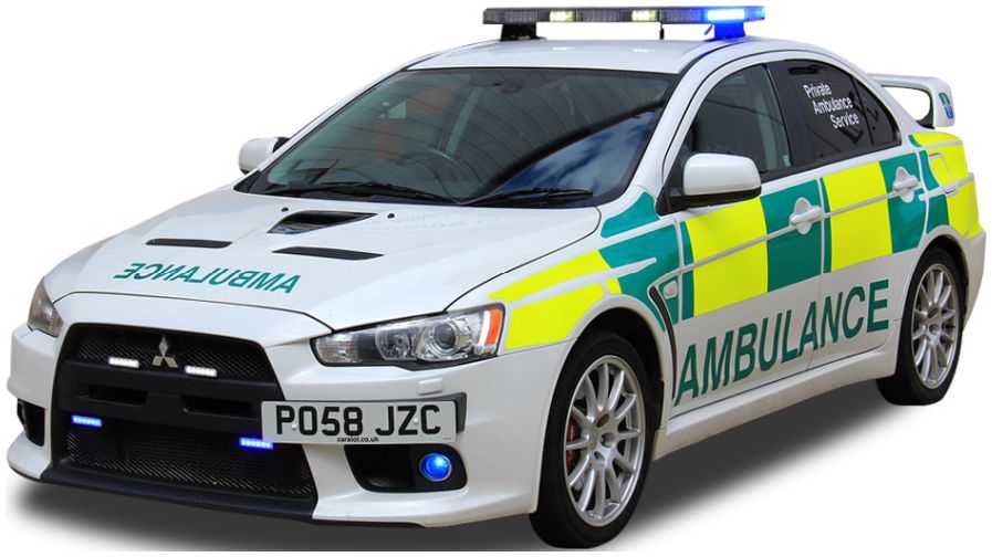 Mitsubishi Lancer Evolution X UK Private Ambulance Service 1:43 – diecast model