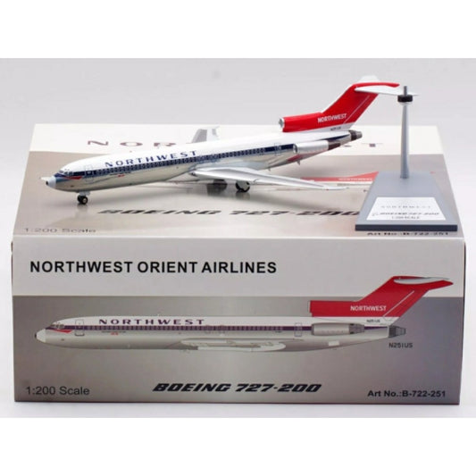 THIS ITEM IS AVAILABLE TO ORDER FROM OUR SUPPLIER - 1:200 WB MODELS WB722251 NORTHWEST ORIENT AIRLINES BOEING 727-251 N251US WITH STAND POLISHED