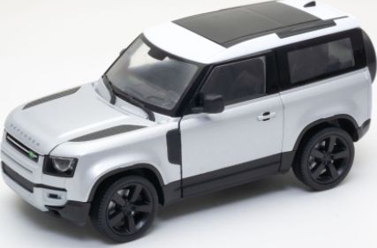 Available To Order – Land Rover Defender 90 Bright Silver/White Roof 2020 1:24 Welly Model (WEL 24110S)