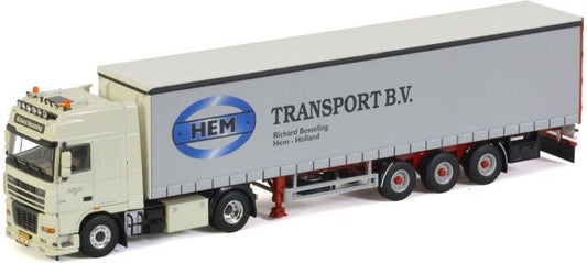 Available To Order – DAF Xf 95 Super Space Cab 4x2 Curtainside Trailer 3 Axle 'hem Transport' 1:50 WSI Models Model (WSI 01-3441)
