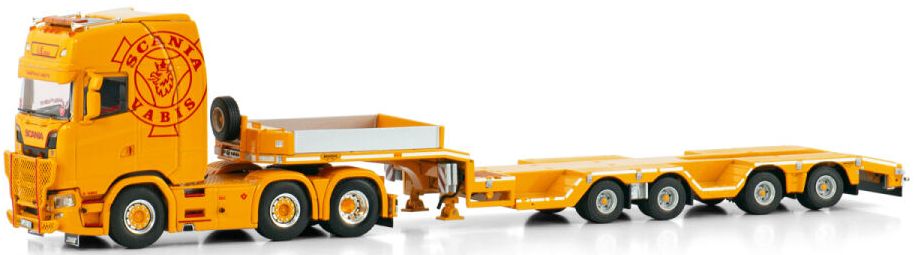 Available To Order – Scania S Highline CS20H 6x2 Twinsteer Broshuis Wheel Well Semi Lowloader Einhaus 1:50 (WSI 01-4117)