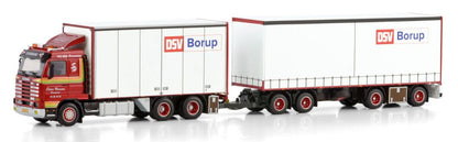 Available To Order – Scania 3 Series Streamline 6x2 Riged Box Drawbar Turntable Trailer 7 Axle 1:50 (WSI 01-4289)