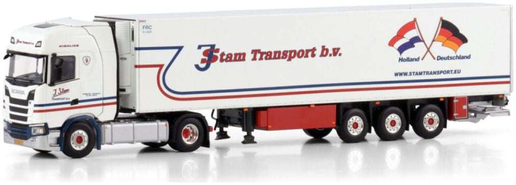 Available To Order – Scania S Highline CS20H 4x2 Reefer Trailer 3 Axle J. Stam 1:50 (WSI 01-4574)